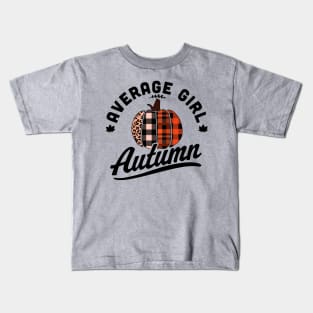 Average Girl Autumn - Fall Season - Leopard Plaid Pumpkin Kids T-Shirt